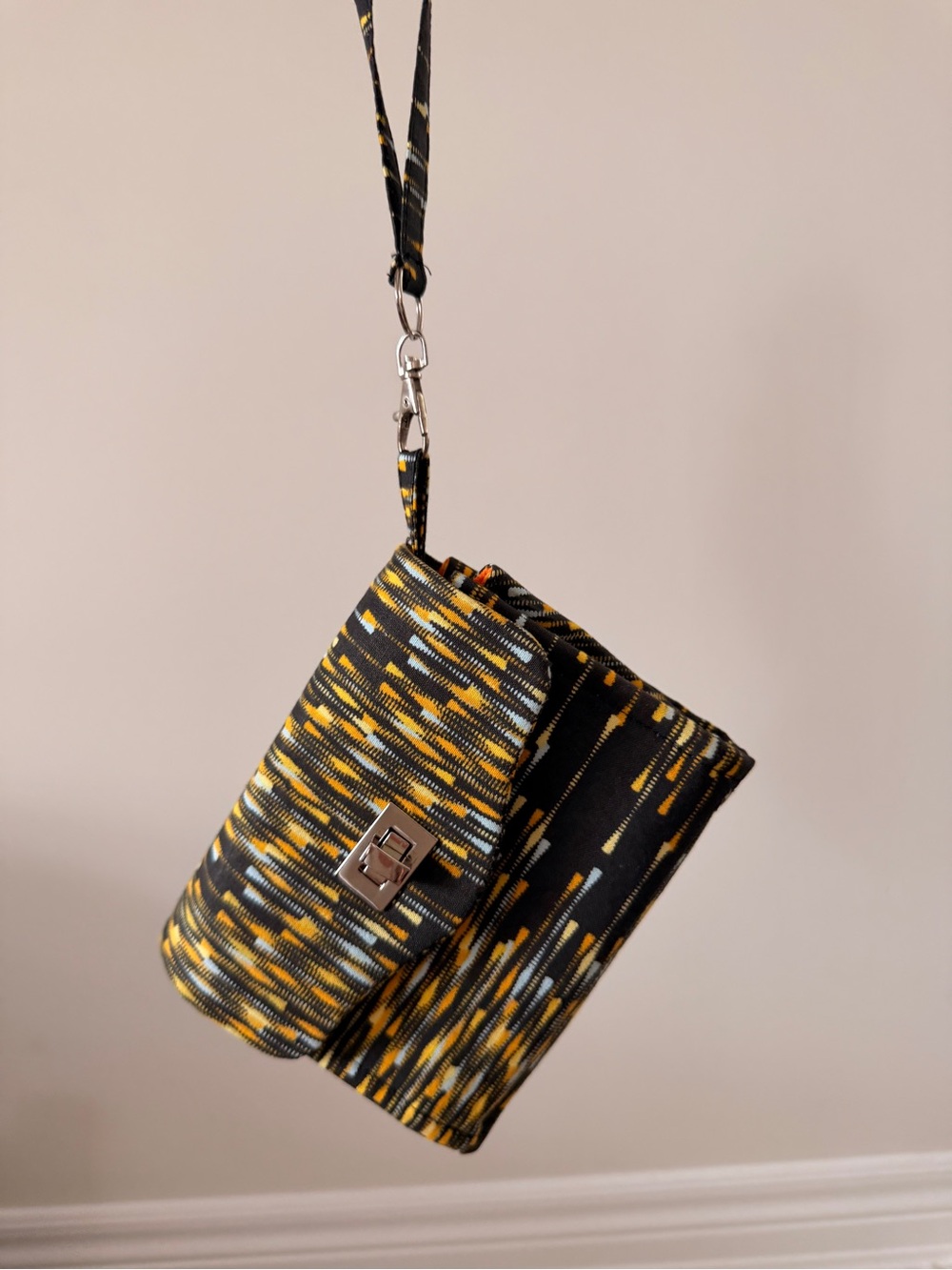 Handmade Patterned Black and Yellow Wristlet/Wallet